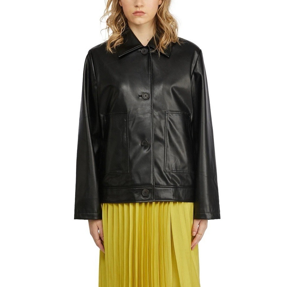 Anthropologie NVLT Women's‎ Vegan Leather Trucker Jacket Black Sz XL